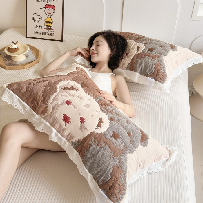 91家纺网 家纺一手货源 找家纺 朴尔家纺-毛巾被 2025新款韩版花边卡通水洗起皱纯棉四层纱布枕巾单枕巾枕巾单件 熊熊一家 52x78cm枕巾一对