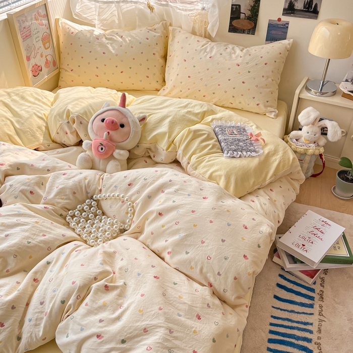 91家纺网 家纺一手货源 找家纺 彩韵家纺 2025新款水洗双层纱双拼碎花四件套 多彩心情