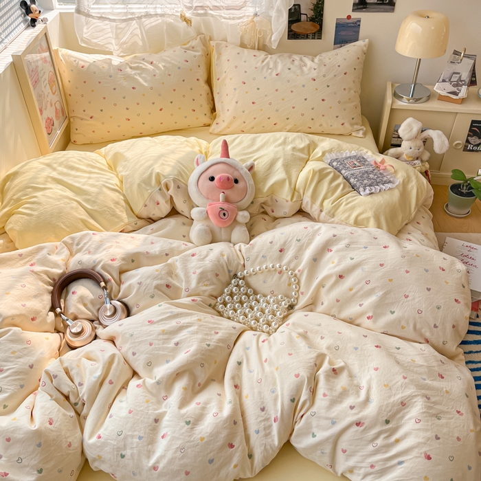 91家纺网 家纺一手货源 找家纺 彩韵家纺 2025新款水洗双层纱双拼碎花四件套 多彩心情