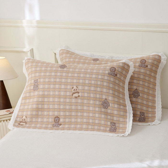 91家纺网 家纺一手货源 找家纺 （总）朴尔家纺-毛巾被 2025新款韩版小碎花边全棉纯棉三层纱布枕巾单枕巾枕巾单件