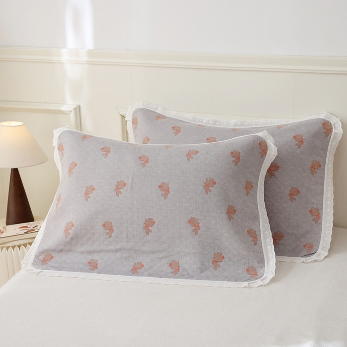 91家纺网 家纺一手货源 找家纺 （总）朴尔家纺-毛巾被 2025新款韩版小碎花边全棉纯棉三层纱布枕巾单枕巾枕巾单件