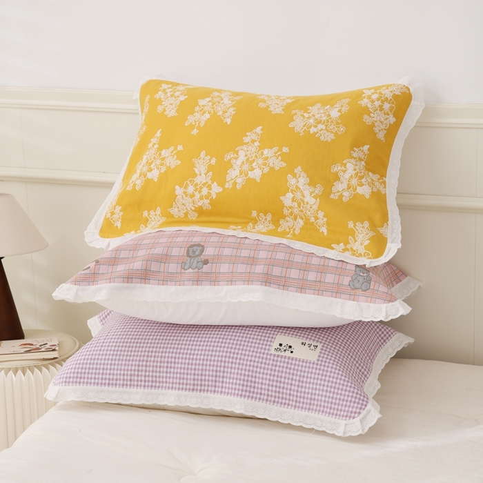 91家纺网 家纺一手货源 找家纺 朴尔家纺-毛巾被 2025新款韩版小碎花边全棉纯棉三层纱布枕巾单枕巾枕巾单件 组合图仅供展示 52x78cm枕巾一对