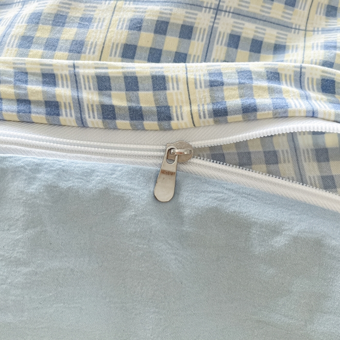 91家纺网 家纺一手货源 找家纺 彩韵家纺 2025新款水洗双层纱双拼碎花四件套 分格棋盘