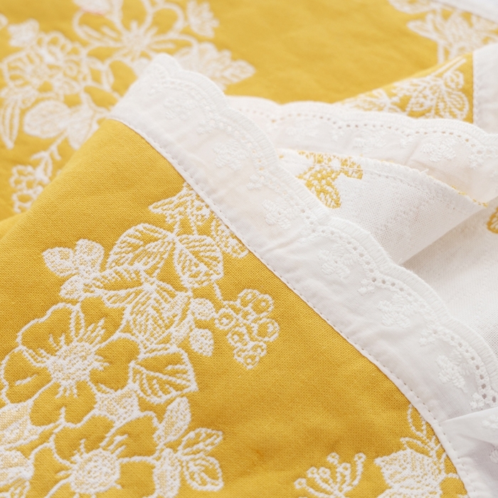 91家纺网 家纺一手货源 找家纺 朴尔家纺-毛巾被 2025新款韩版小碎花边全棉纯棉三层纱布枕巾单枕巾枕巾单件 芬芳-黄 52x78cm枕巾一对