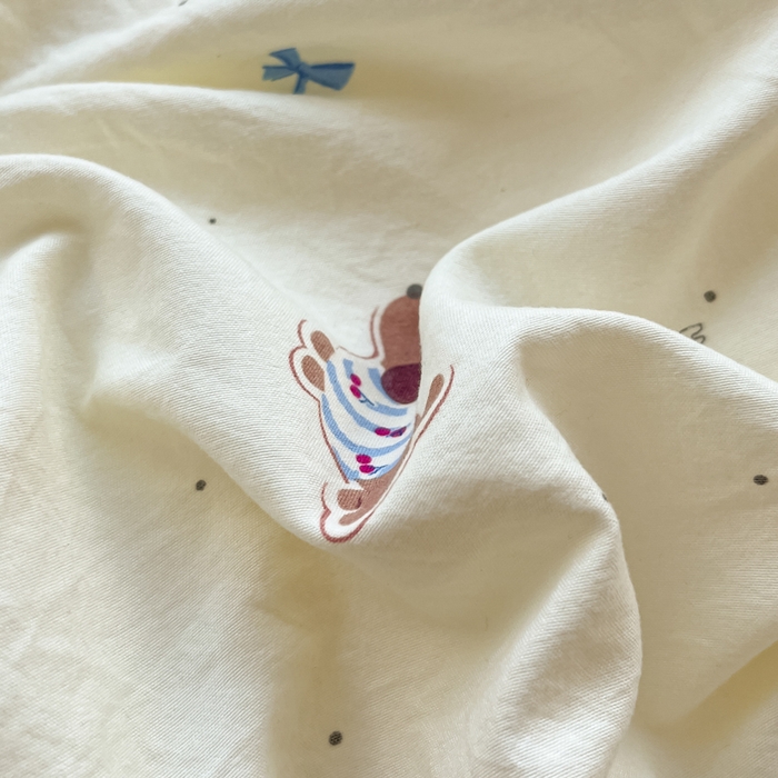 91家纺网 家纺一手货源 找家纺 卡迪熊家纺 2025新款水洗双层纱双拼碎花四件套 腊肠狗狗