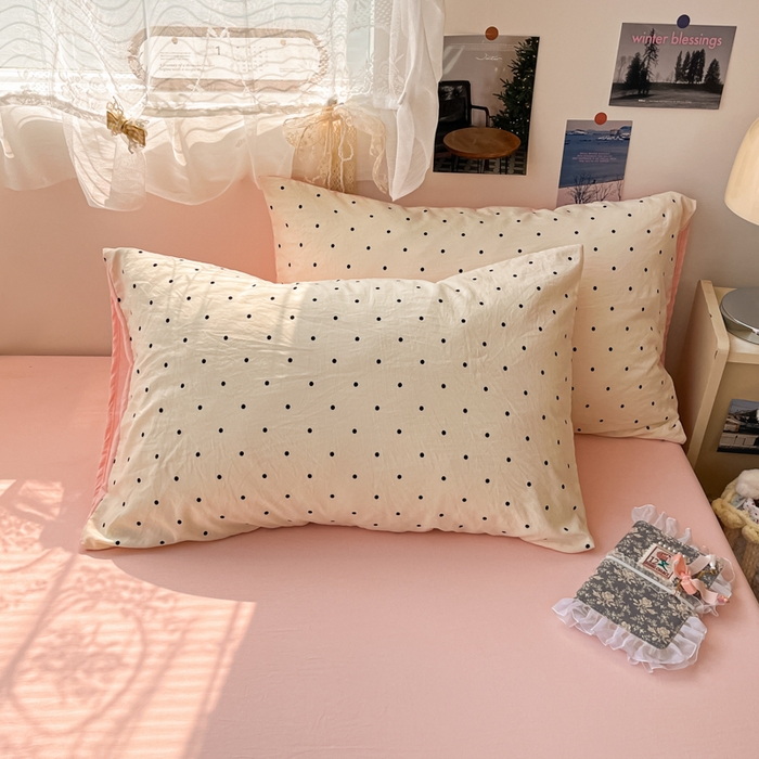 91家纺网 家纺一手货源 找家纺 彩韵家纺 2025新款水洗双层纱双拼碎花四件套 黑色波点