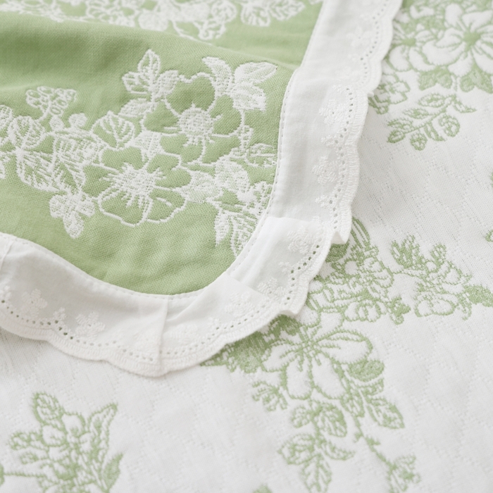 91家纺网 家纺一手货源 找家纺 朴尔家纺-毛巾被 2025新款韩版小碎花边全棉纯棉三层纱布枕巾单枕巾枕巾单件 芬芳-绿 52x78cm枕巾一对