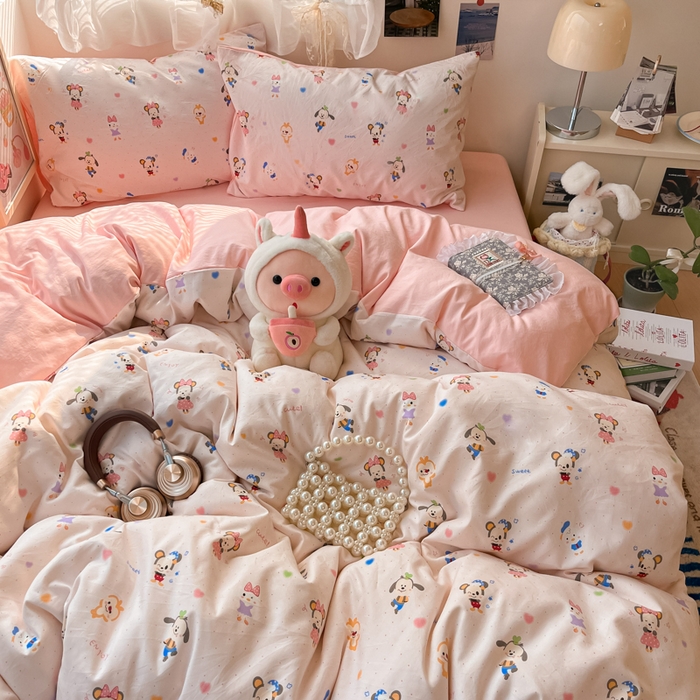 91家纺网 家纺一手货源 找家纺 彩韵家纺 2025新款水洗双层纱双拼碎花四件套 欢乐聚会