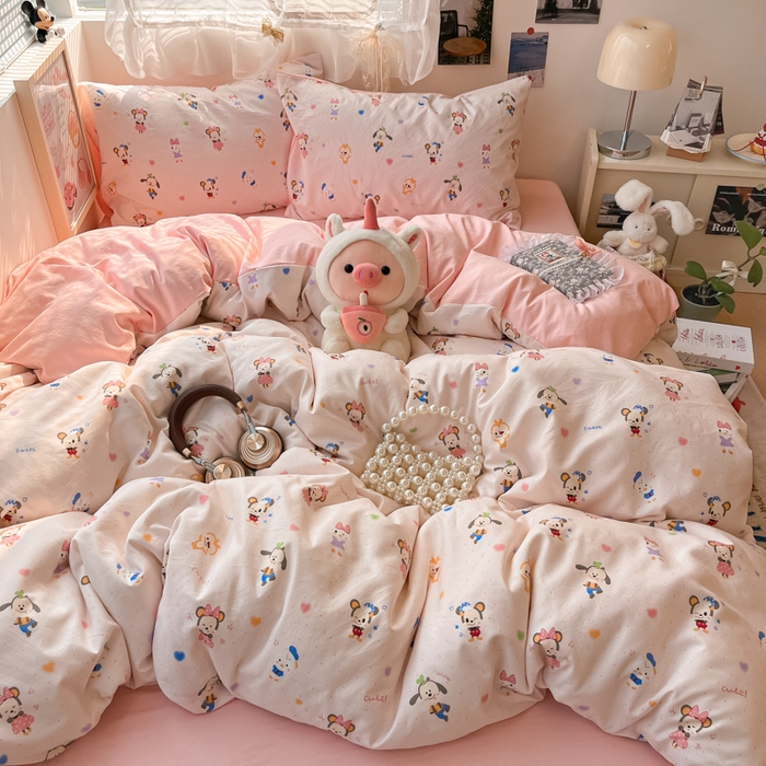 91家纺网 家纺一手货源 找家纺 彩韵家纺 2025新款水洗双层纱双拼碎花四件套 欢乐聚会