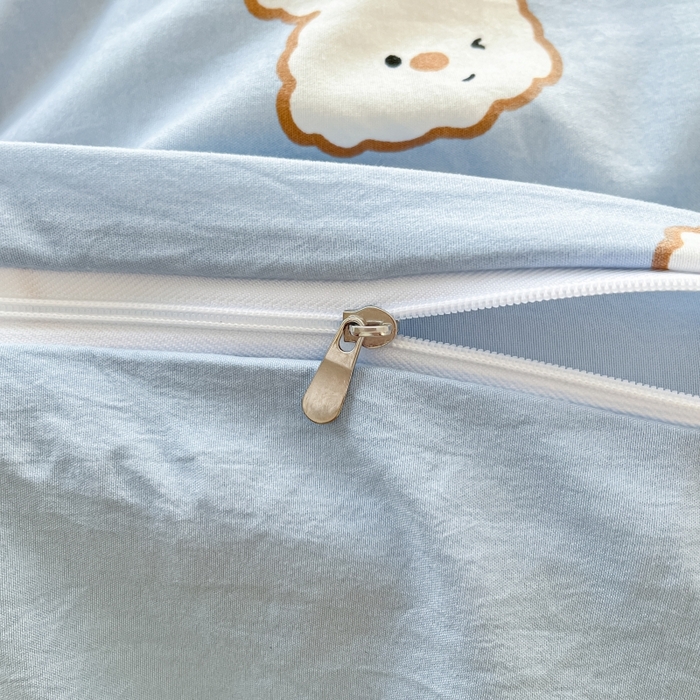 91家纺网 家纺一手货源 找家纺 卡迪熊家纺 2025新款水洗双层纱双拼碎花四件套 美好心情