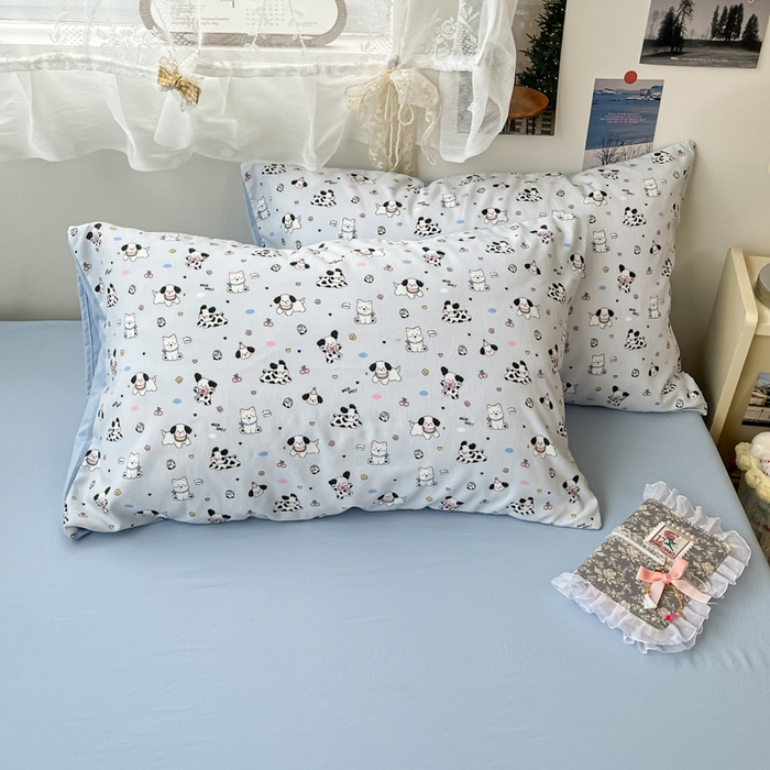 91家纺网 家纺一手货源 找家纺 彩韵家纺 2025新款水洗双层纱双拼碎花四件套 欢乐小狗