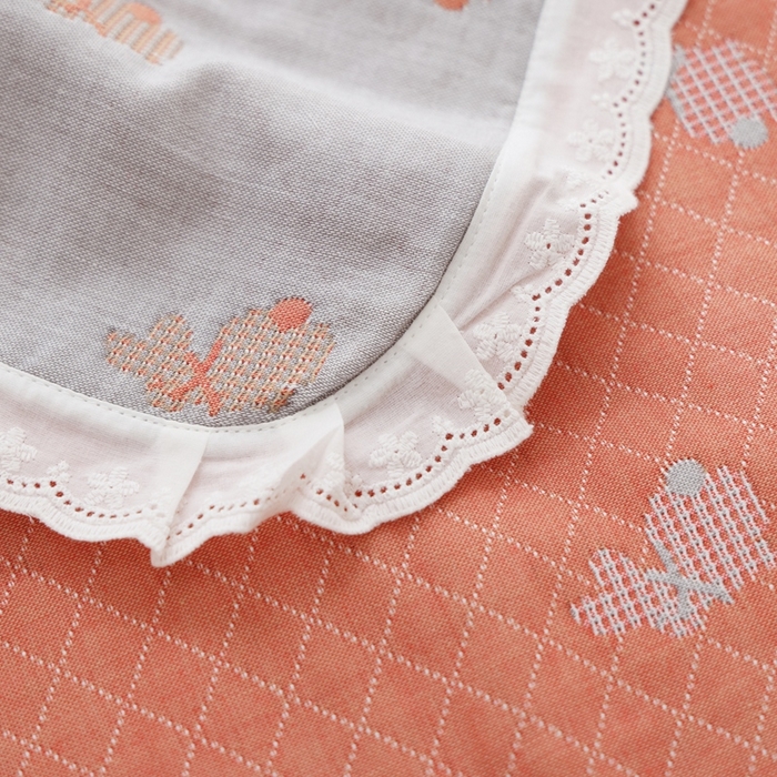 91家纺网 家纺一手货源 找家纺 朴尔家纺-毛巾被 2025新款韩版小碎花边全棉纯棉三层纱布枕巾单枕巾枕巾单件 领结兔-灰 52x78cm枕巾一对