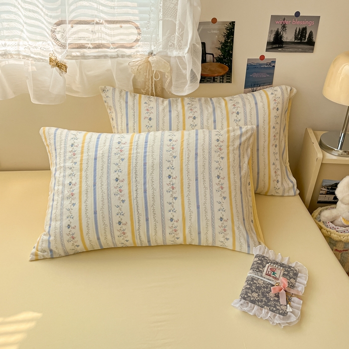 91家纺网 家纺一手货源 找家纺 卡迪熊家纺 2025新款水洗双层纱双拼碎花四件套 藤条花蔓