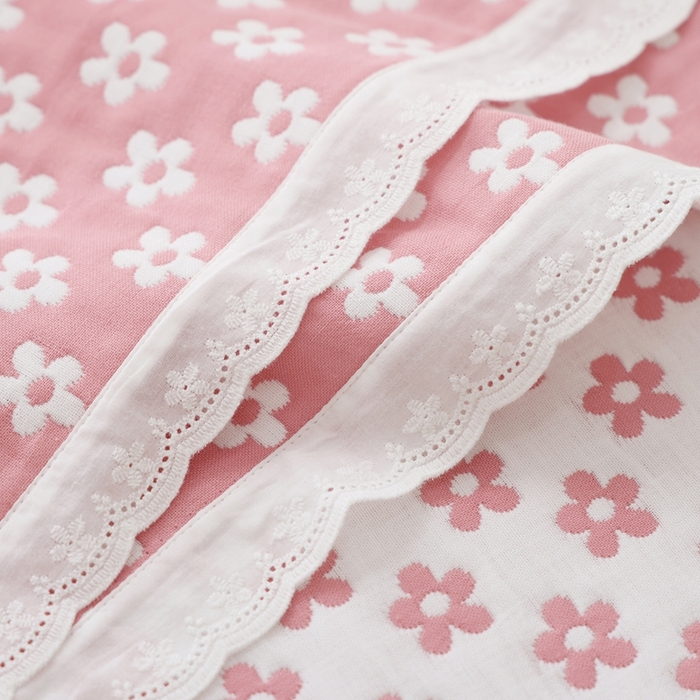 91家纺网 家纺一手货源 找家纺 朴尔家纺-毛巾被 2025新款韩版小碎花边全棉纯棉三层纱布枕巾单枕巾枕巾单件 樱花季-粉 52x78cm枕巾一对