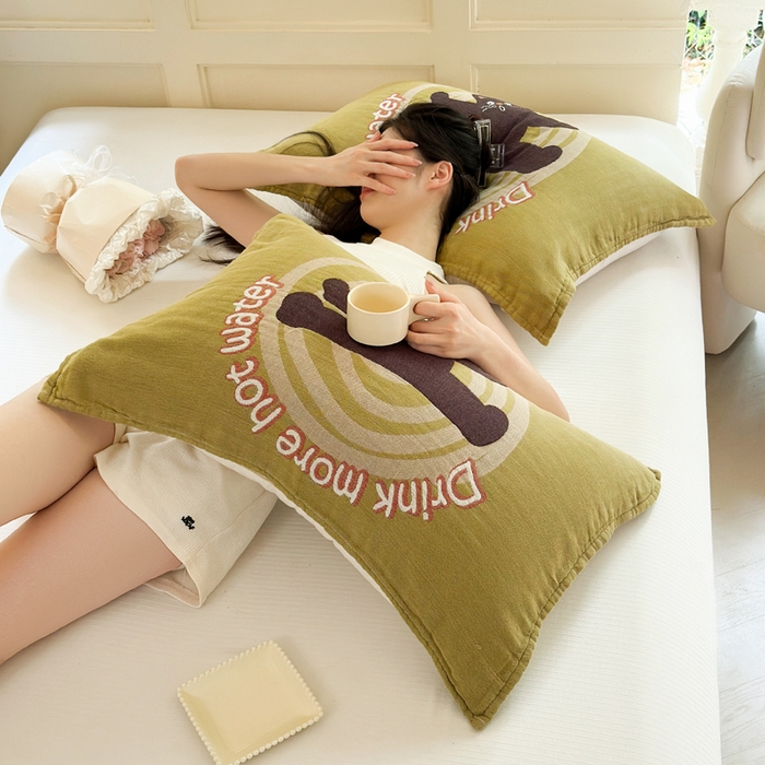 91家纺网 家纺一手货源 找家纺 朴尔家纺-毛巾被 2025新款全棉纯棉多柔AB版定位四层纱布枕巾单枕巾枕巾单件 元气猫 52x75cm枕巾一对