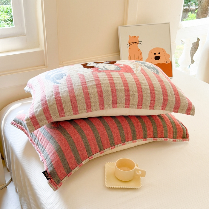 91家纺网 家纺一手货源 找家纺 朴尔家纺-毛巾被 2025新款全棉纯棉多柔AB版定位四层纱布枕巾单枕巾枕巾单件 童年记忆 52x75cm枕巾一对