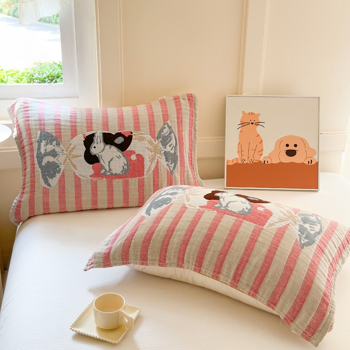 91家纺网 家纺一手货源 找家纺 朴尔家纺-毛巾被 2025新款全棉纯棉多柔AB版定位四层纱布枕巾单枕巾枕巾单件 童年记忆 52x75cm枕巾一对