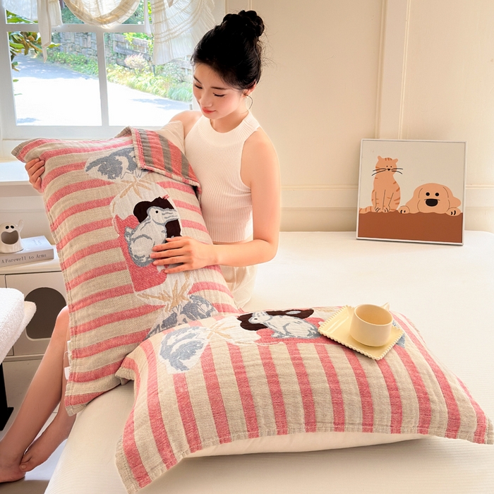 91家纺网 家纺一手货源 找家纺 朴尔家纺-毛巾被 2025新款全棉纯棉多柔AB版定位四层纱布枕巾单枕巾枕巾单件 童年记忆 52x75cm枕巾一对