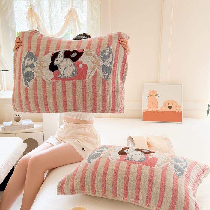 91家纺网 家纺一手货源 找家纺 朴尔家纺-毛巾被 2025新款全棉纯棉多柔AB版定位四层纱布枕巾单枕巾枕巾单件 童年记忆 52x75cm枕巾一对