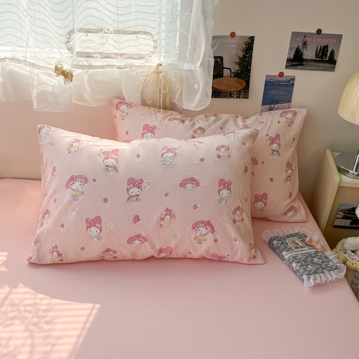 91家纺网 家纺一手货源 找家纺 卡迪熊家纺 2025新款水洗双层纱双拼碎花四件套 甜甜小兔