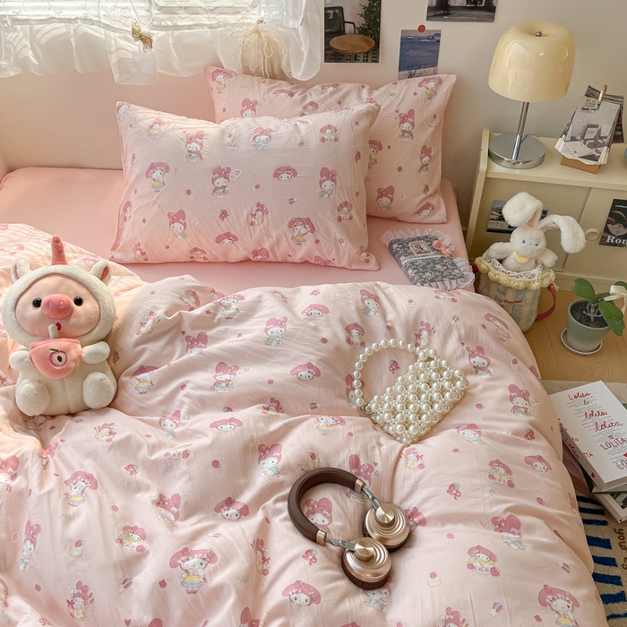 91家纺网 家纺一手货源 找家纺 卡迪熊家纺 2025新款水洗双层纱双拼碎花四件套 甜甜小兔