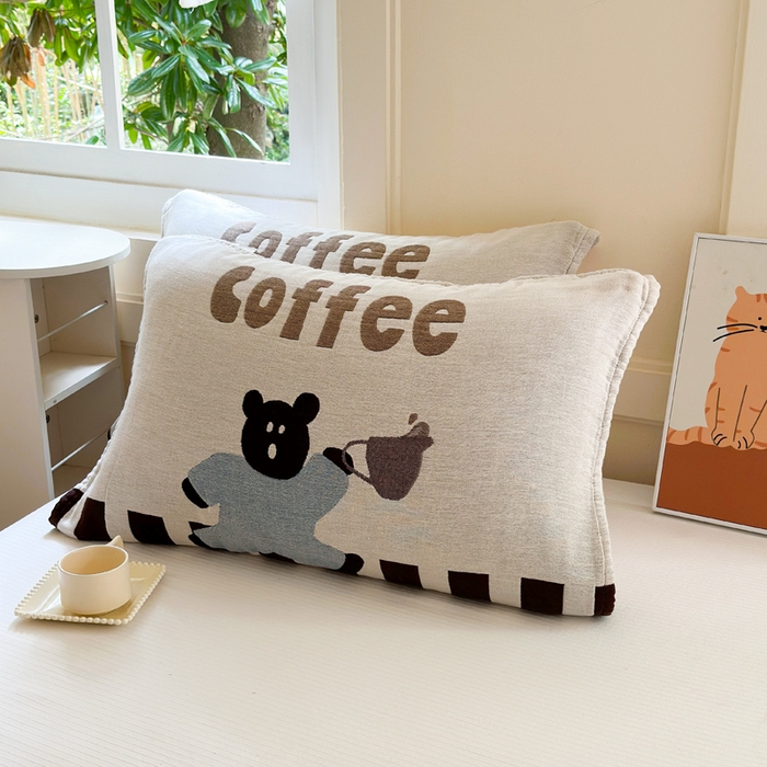 91家纺网 家纺一手货源 找家纺 朴尔家纺-毛巾被 2025新款全棉纯棉多柔AB版定位四层纱布枕巾单枕巾枕巾单件 咖啡时光 52x75cm枕巾一对