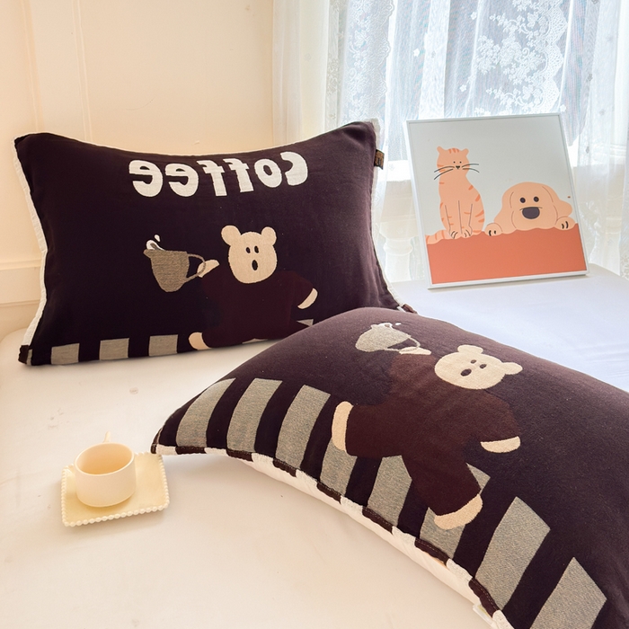 朴尔家纺-毛巾被 2025新款全棉纯棉多柔AB版定位四层纱布枕巾单枕巾枕巾单件 咖啡时光 52x75cm枕巾一对