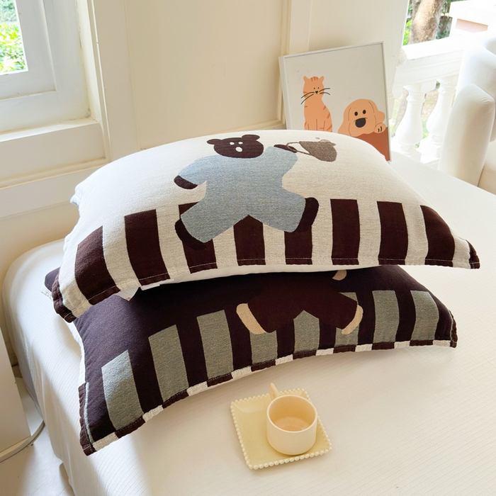 91家纺网 家纺一手货源 找家纺 朴尔家纺-毛巾被 2025新款全棉纯棉多柔AB版定位四层纱布枕巾单枕巾枕巾单件 咖啡时光 52x75cm枕巾一对