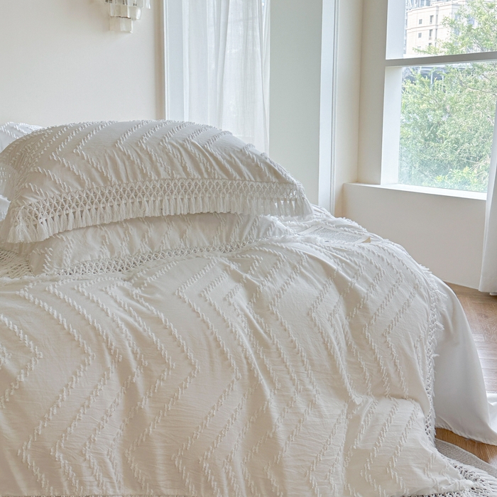 91家纺网 家纺一手货源 找家纺 （总）缘生活 2025新款素色简约立体剪花流苏四件套