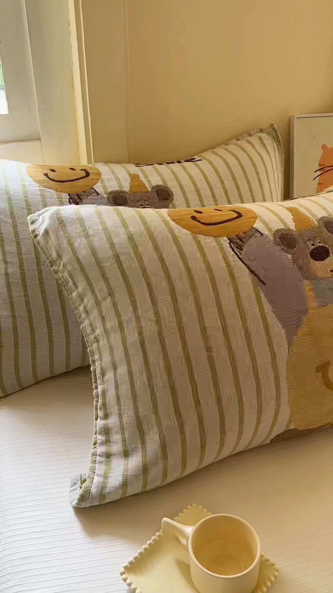 91家纺网 家纺一手货源 找家纺 朴尔家纺-毛巾被 2025新款全棉纯棉多柔AB版定位四层纱布枕巾单枕巾枕巾单件 玩趣南瓜熊 52x75cm枕巾一对