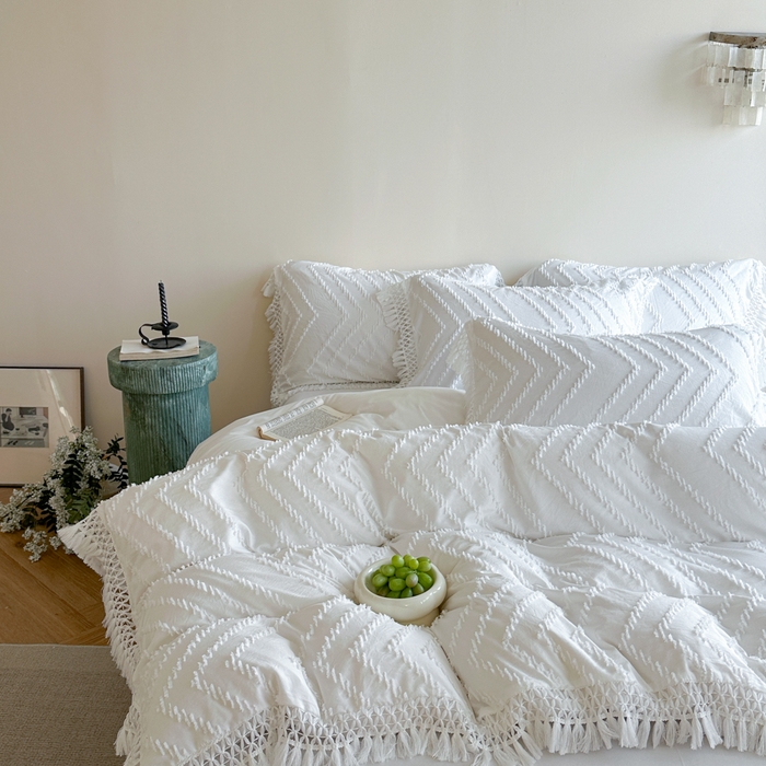 91家纺网 家纺一手货源 找家纺 （总）缘生活 2025新款素色简约立体剪花流苏四件套