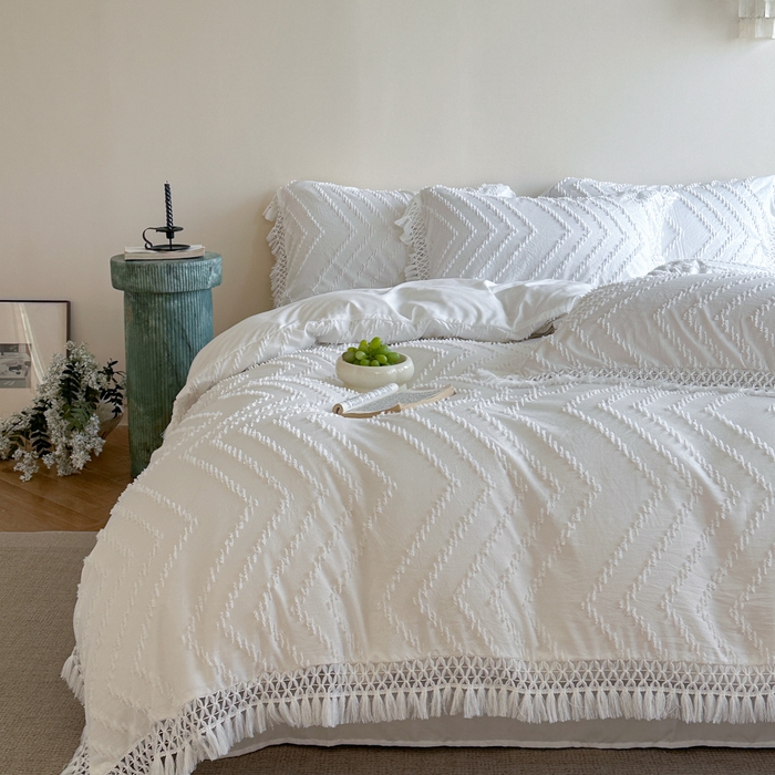 91家纺网 家纺一手货源 找家纺 （总）缘生活 2025新款素色简约立体剪花流苏四件套