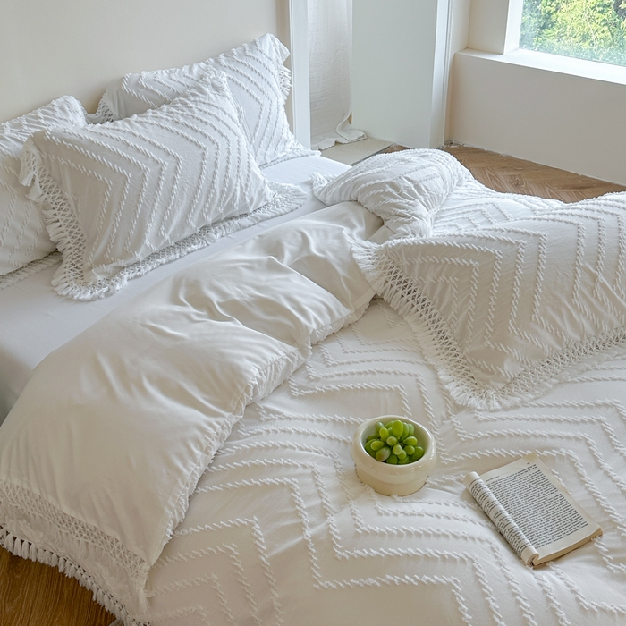 91家纺网 家纺一手货源 找家纺 （总）缘生活 2025新款素色简约立体剪花流苏四件套