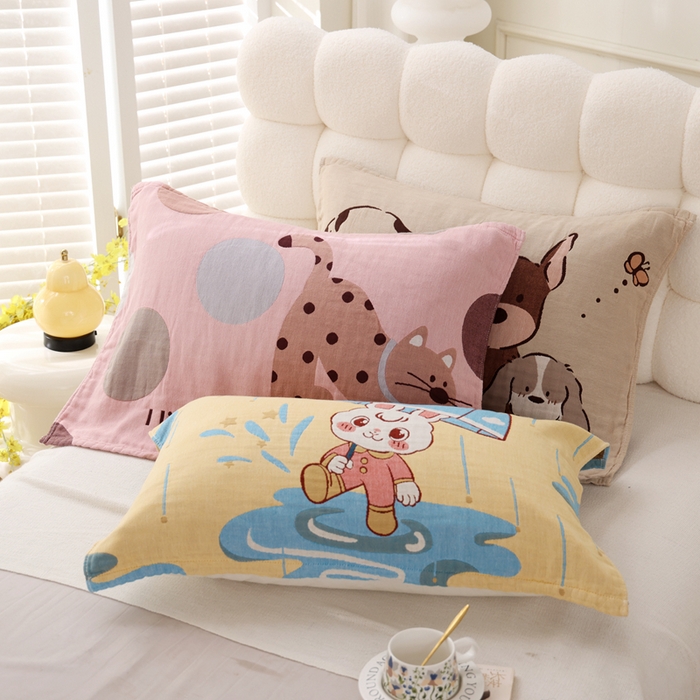 朴尔家纺-毛巾被 2025新款全棉纯棉欣软系列定位四层加厚柔软纱布枕巾单枕巾枕巾单件 组合图仅供展示 52x75cm枕巾一对