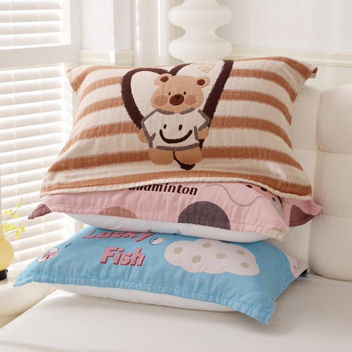 91家纺网 家纺一手货源 找家纺 朴尔家纺-毛巾被 2025新款全棉纯棉欣软系列定位四层加厚柔软纱布枕巾单枕巾枕巾单件 组合图仅供展示 52x75cm枕巾一对