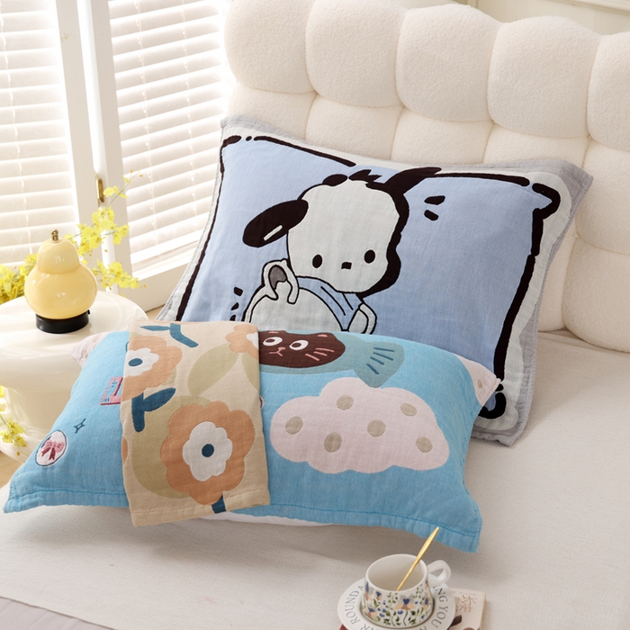 91家纺网 家纺一手货源 找家纺 朴尔家纺-毛巾被 2025新款全棉纯棉欣软系列定位四层加厚柔软纱布枕巾单枕巾枕巾单件 组合图仅供展示 52x75cm枕巾一对