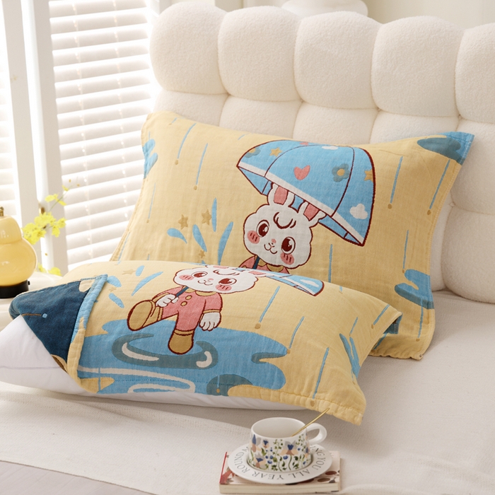 朴尔家纺-毛巾被 2025新款全棉纯棉欣软系列定位四层加厚柔软纱布枕巾单枕巾枕巾单件 多趣多 52x75cm枕巾一对