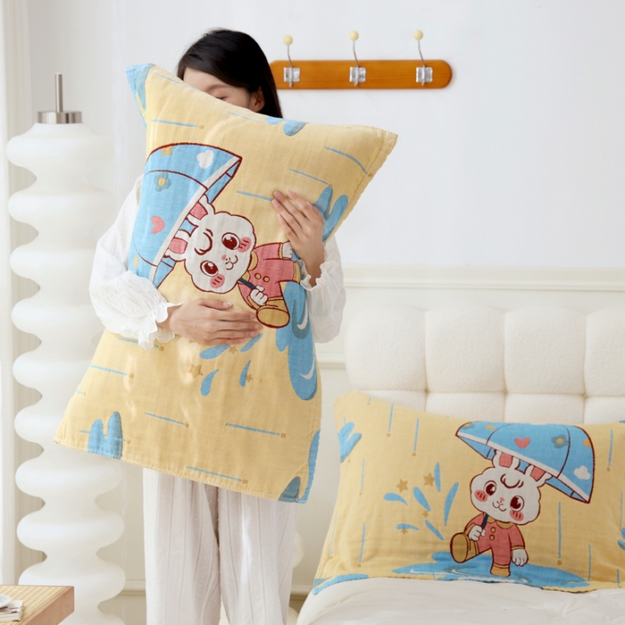 91家纺网 家纺一手货源 找家纺 朴尔家纺-毛巾被 2025新款全棉纯棉欣软系列定位四层加厚柔软纱布枕巾单枕巾枕巾单件 多趣多 52x75cm枕巾一对