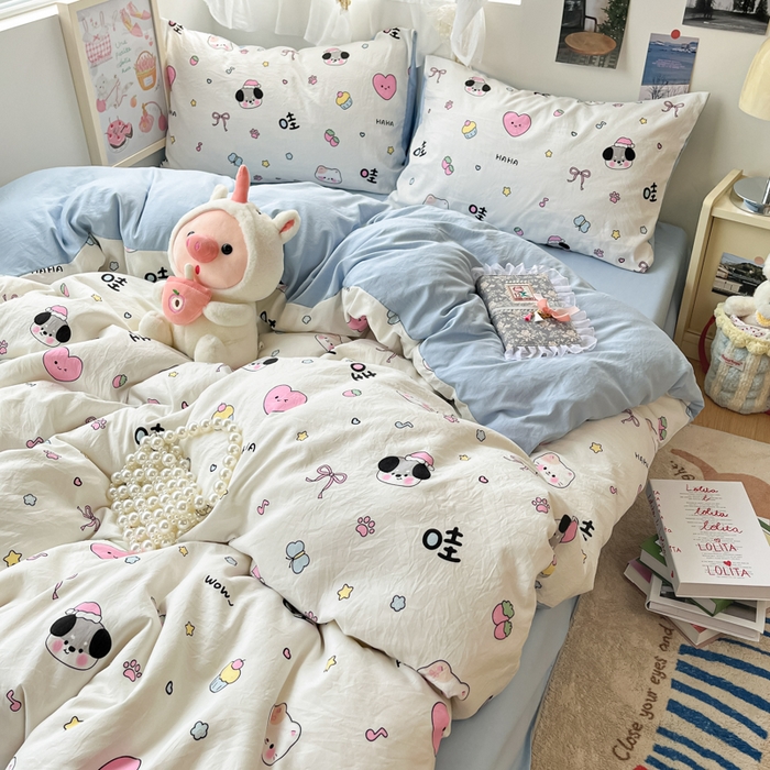 卡迪熊家纺 2025新款水洗双层纱双拼碎花四件套 晚安世界