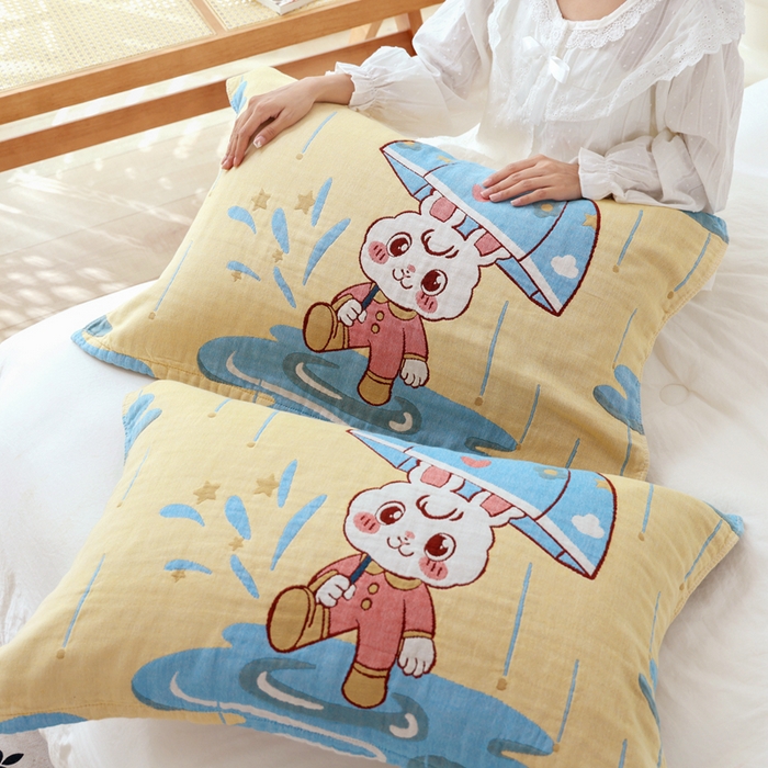 91家纺网 家纺一手货源 找家纺 朴尔家纺-毛巾被 2025新款全棉纯棉欣软系列定位四层加厚柔软纱布枕巾单枕巾枕巾单件 多趣多 52x75cm枕巾一对