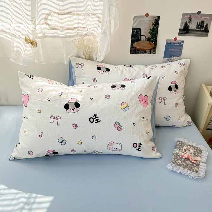 91家纺网 家纺一手货源 找家纺 卡迪熊家纺 2025新款水洗双层纱双拼碎花四件套 晚安世界