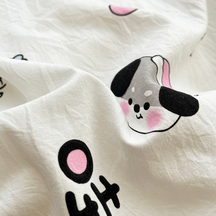 91家纺网 家纺一手货源 找家纺 卡迪熊家纺 2025新款水洗双层纱双拼碎花四件套 晚安世界