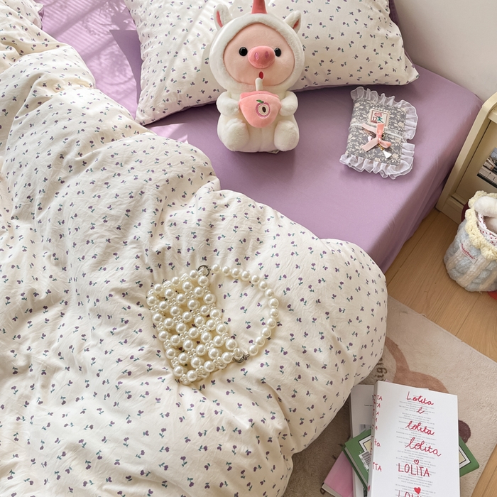 91家纺网 家纺一手货源 找家纺 卡迪熊家纺 2025新款水洗双层纱双拼碎花四件套 小花朵朵