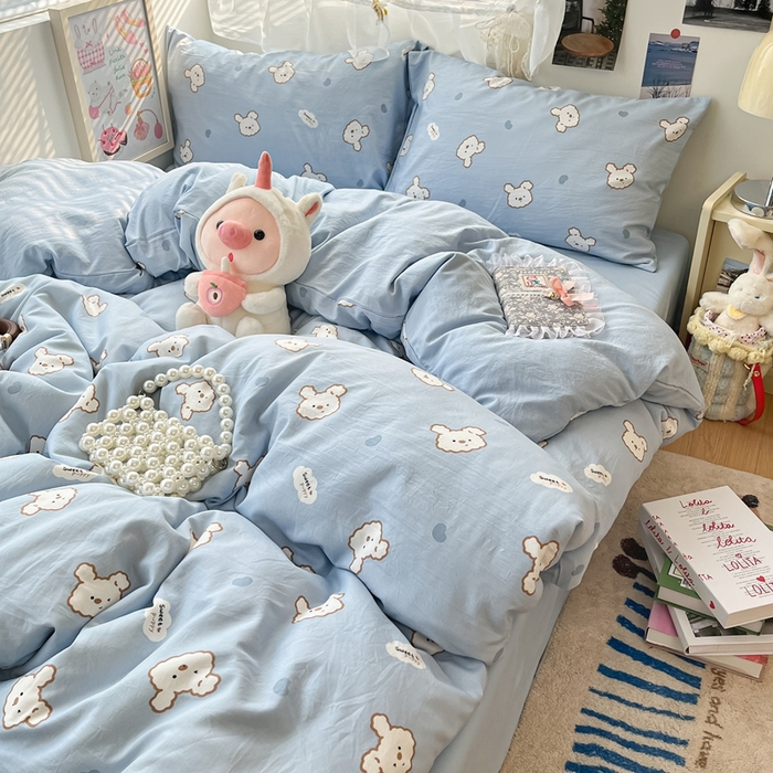 91家纺网 家纺一手货源 找家纺 彩韵家纺 2025新款水洗双层纱双拼碎花四件套 美好心情