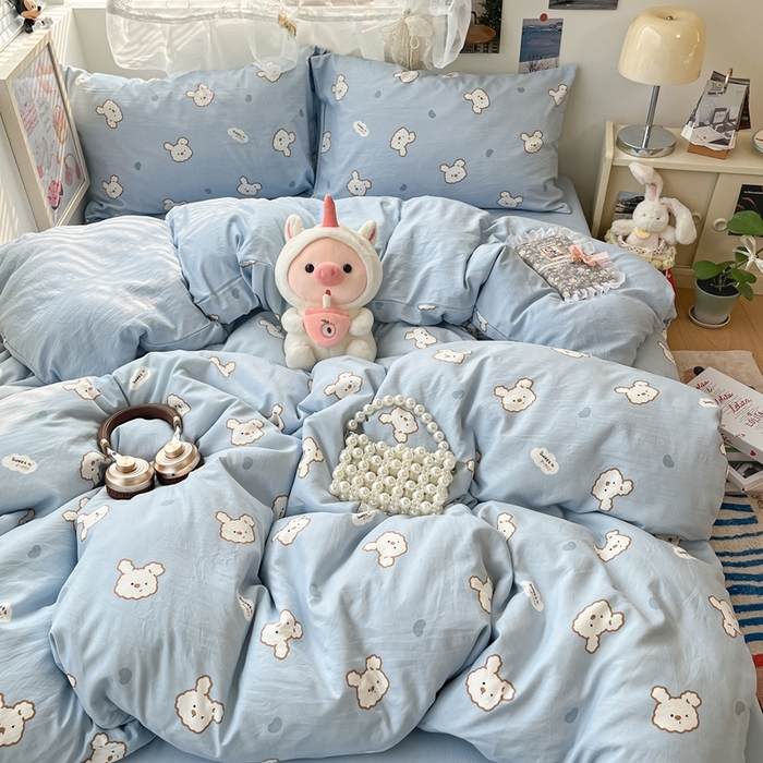 91家纺网 家纺一手货源 找家纺 彩韵家纺 2025新款水洗双层纱双拼碎花四件套 美好心情