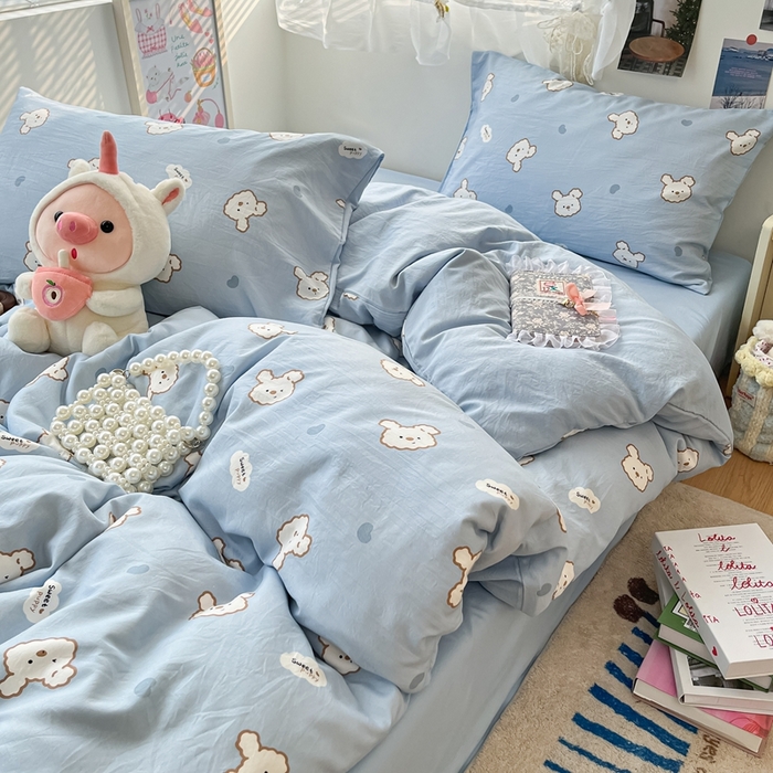 91家纺网 家纺一手货源 找家纺 彩韵家纺 2025新款水洗双层纱双拼碎花四件套 美好心情