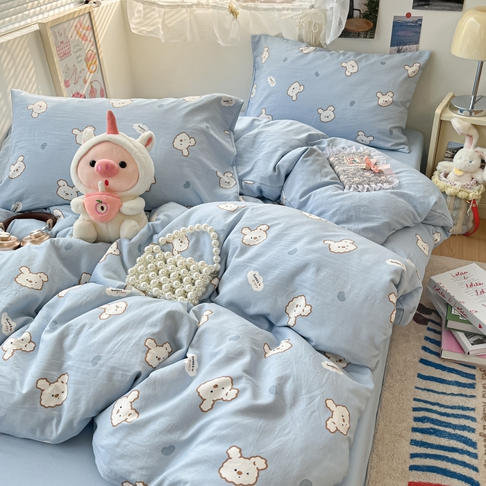 91家纺网 家纺一手货源 找家纺 彩韵家纺 2025新款水洗双层纱双拼碎花四件套 美好心情