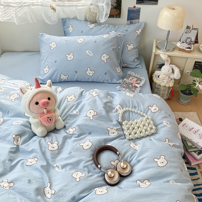 91家纺网 家纺一手货源 找家纺 彩韵家纺 2025新款水洗双层纱双拼碎花四件套 美好心情