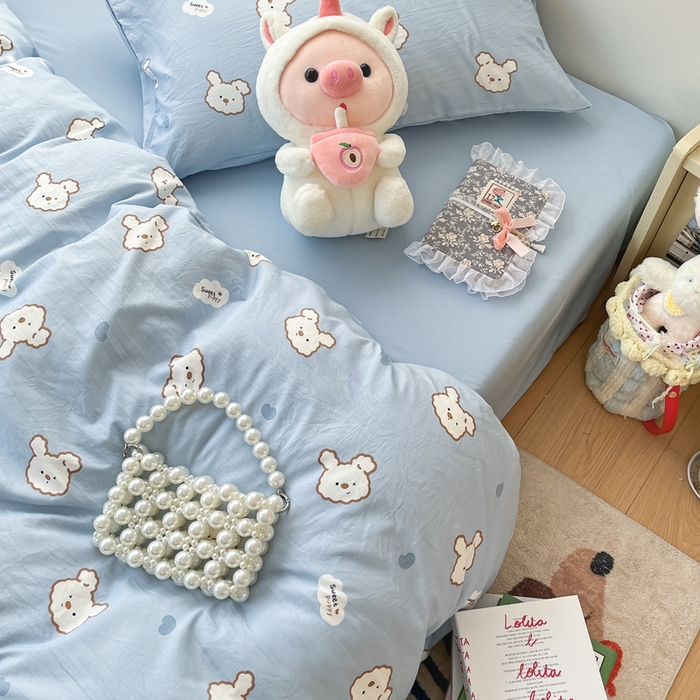 91家纺网 家纺一手货源 找家纺 彩韵家纺 2025新款水洗双层纱双拼碎花四件套 美好心情