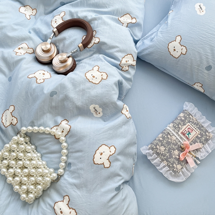 91家纺网 家纺一手货源 找家纺 彩韵家纺 2025新款水洗双层纱双拼碎花四件套 美好心情